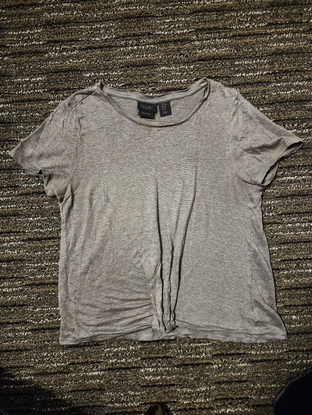 Rachel Roy 100% Linen Short Sleeve Top Grey Gathered Front Natural Basic Medium